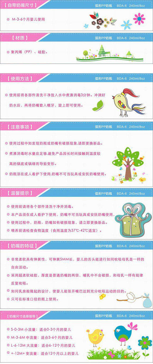 寶德弧形PP奶瓶240ml藍