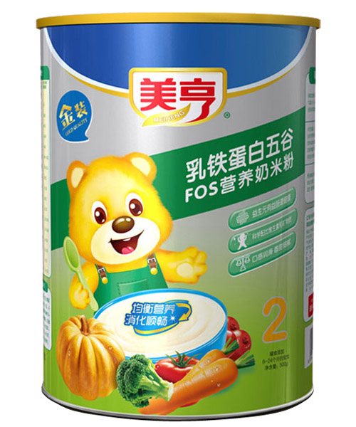 美亨紙聽裝乳鐵蛋白五谷FOS營(yíng)養(yǎng)奶米粉2段