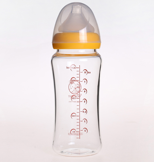 淘氣兔寬口徑無手柄玻璃奶瓶239ml黃色