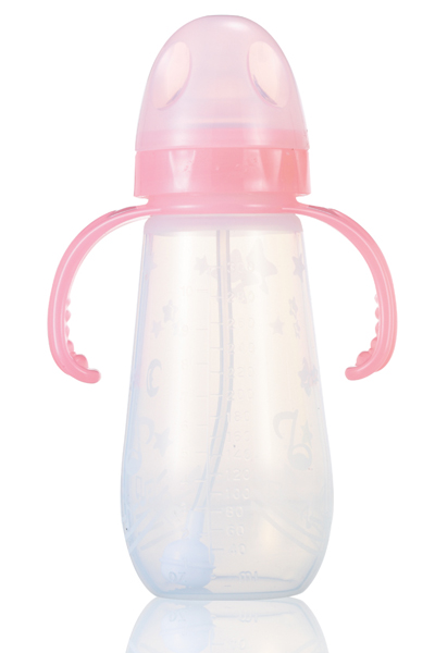 媽媽易240毫升全自動(dòng)雙柄寬口硅膠奶瓶(pp包裝)粉色