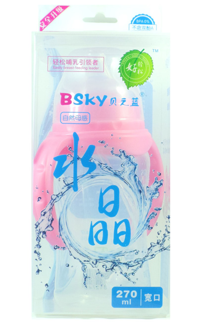 貝之藍(lán)寬口自動(dòng)母感水晶奶瓶270ml粉色