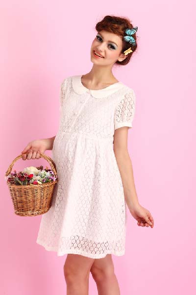 媽媽和我娃娃領(lǐng)孕婦連衣裙