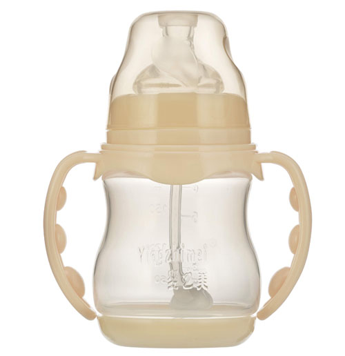 嬰之美寬口雙耳自動圓弧PP奶瓶帶底180ML乳白色