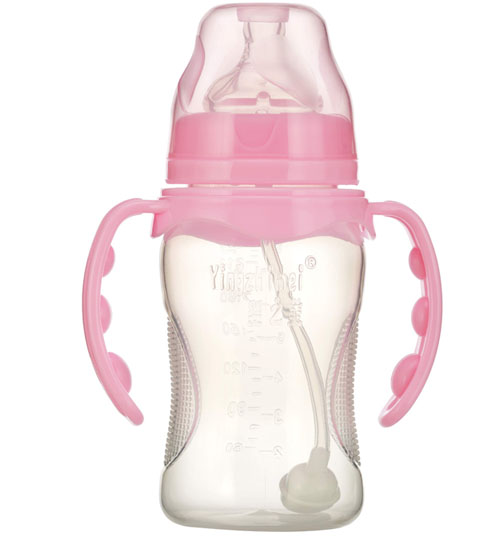 嬰之美寬口雙耳自動(dòng)弧形PP奶瓶240ML粉色
