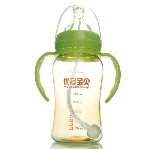 優(yōu)冠寶貝PPSU寬口帶柄自動奶瓶240ml綠色