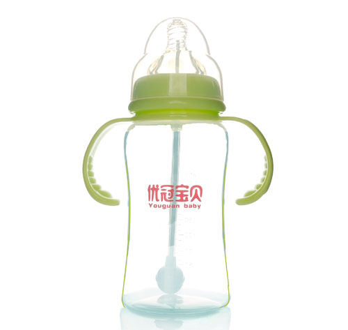 優(yōu)冠寶貝寬口帶柄自動PP奶瓶300ml綠色