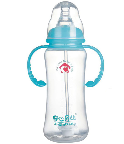 安心貝比雙柄標(biāo)口自動吸管葫蘆奶瓶300ml