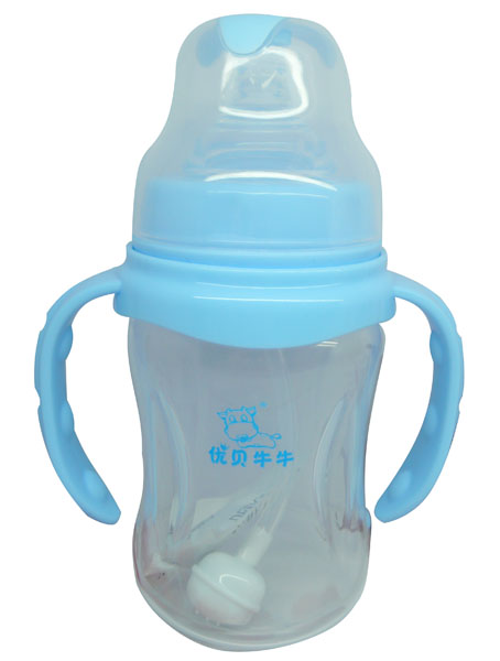 優(yōu)貝牛牛藍色寬口雙柄全自動PP奶瓶180ml