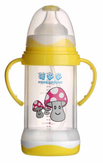 萌多多寬口直身晶鉆玻璃150ml全防護(hù)自動(dòng)奶瓶(黃色)