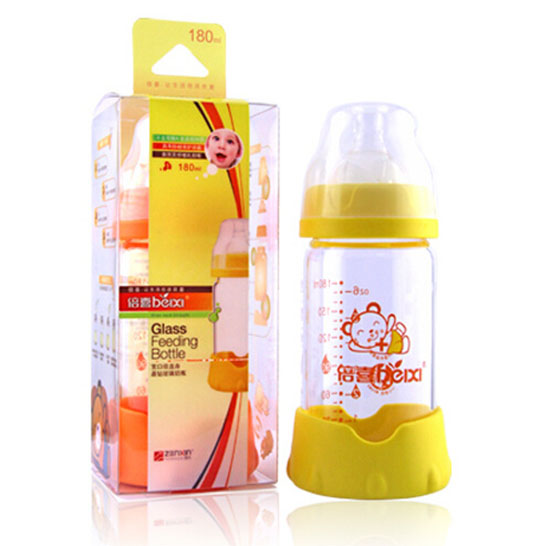倍喜寬口直身防摔玻璃奶瓶180ML(黃色)