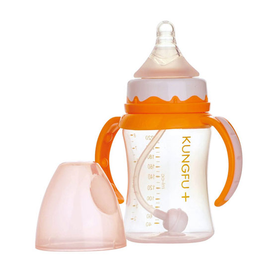 功夫寶貝PP寬口自動小奶瓶橙色