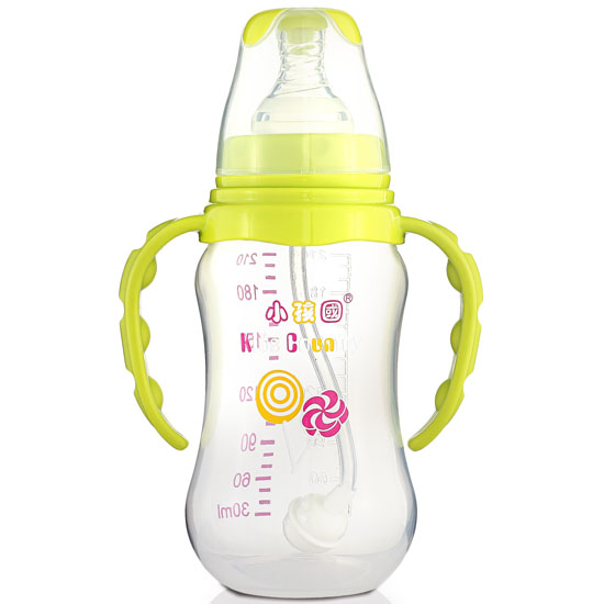 小孩國標(biāo)口自動弧形PP安全奶瓶210 ML青色