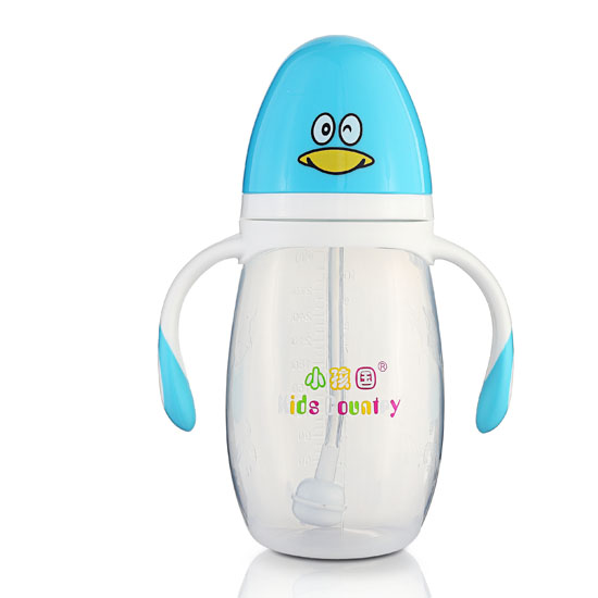 小孩國寬口自動(dòng)企鵝PP奶瓶300ML藍(lán)色