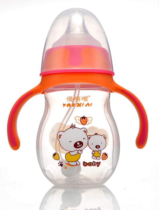 優(yōu)嘻噯炫彩PP寬口自動(dòng)奶瓶220ML橙黃色