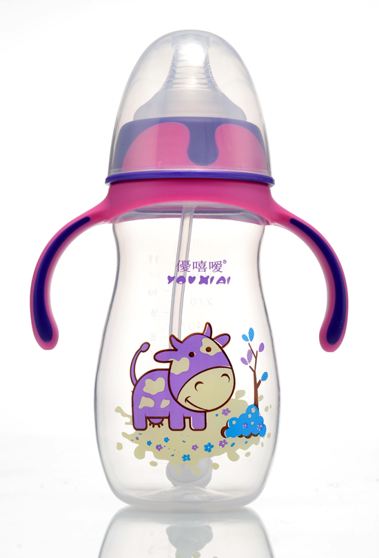 優(yōu)嘻噯炫彩PP寬口自動(dòng)奶瓶330ml紫紅色