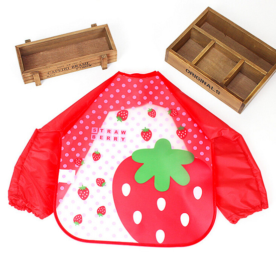 嬰兒EVA免洗吃飯衣圍兜圍嘴長袖紅草莓