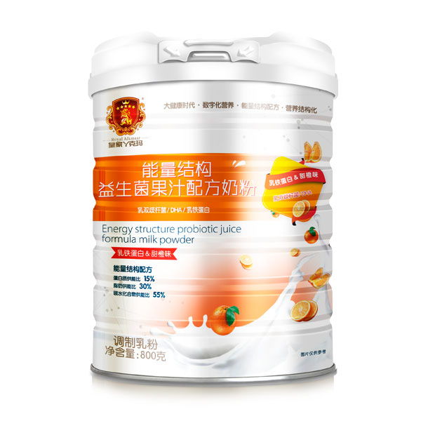皇家丫克瑪能量結構益生菌果汁配方奶粉鐵聽800克(甜橙味)