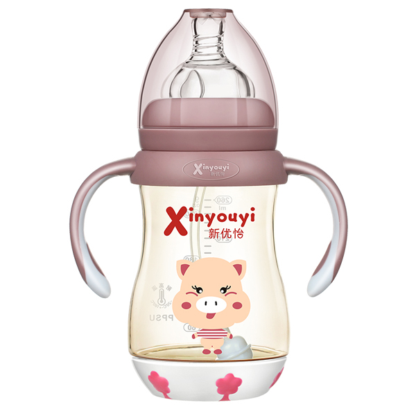 新優(yōu)怡寬口弧形帶底座有柄自動(dòng)ppsu奶瓶260ml 咖色