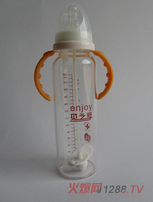 貝之享240ml晶鉆玻璃自動魔術(shù)奶瓶黃色