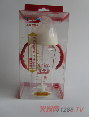 貝之享250ml晶鉆玻璃自動魔術(shù)防脹氣寬口奶瓶紅色