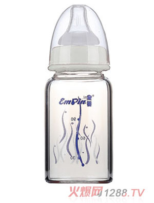 皇嬰寬口晶鉆玻璃小奶瓶120ml白色