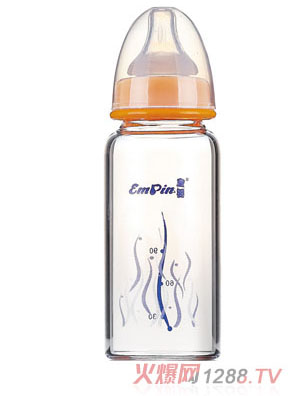 皇嬰標口晶鉆玻璃大奶瓶180ml橘黃色
