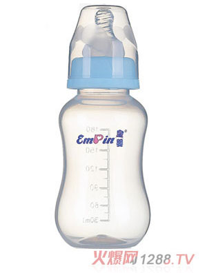 皇嬰標(biāo)口PP圓弧小奶瓶180ml藍色