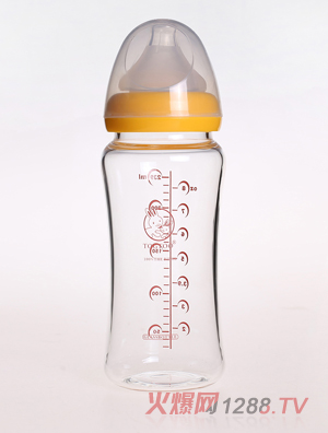 淘氣兔寬口徑無手柄玻璃奶瓶239ml黃色