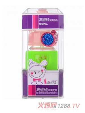 矽利康無手柄標(biāo)口玻璃奶瓶90ml