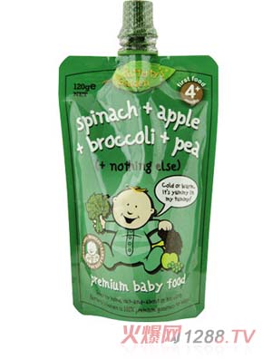 葉子嬰兒果泥(菠菜、蘋果、椰菜和豌豆)