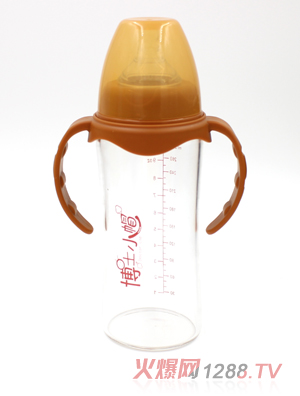 博士小帽玻璃有柄自然親子寬口徑奶瓶280ml橙色