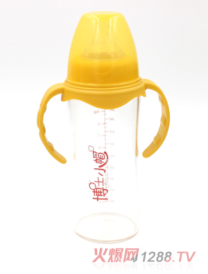 博士小帽玻璃有柄自然親子寬口徑奶瓶280ml黃色