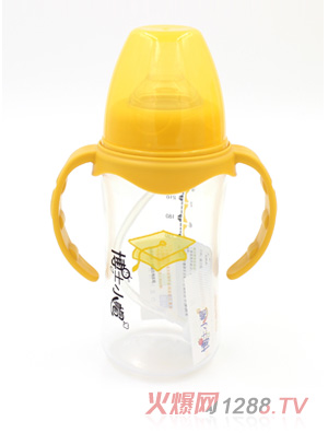博士小帽PP有柄自然親子寬口自動奶瓶240ml黃色
