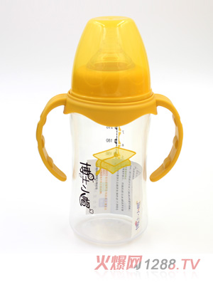 博士小帽P(pán)P有柄自然親子寬口奶瓶240ml黃色