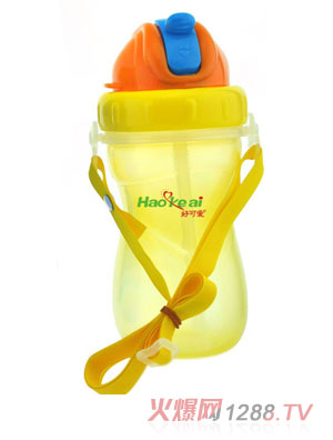 好可愛(ài)弧形（多色）兒童吊帶水壺黃色