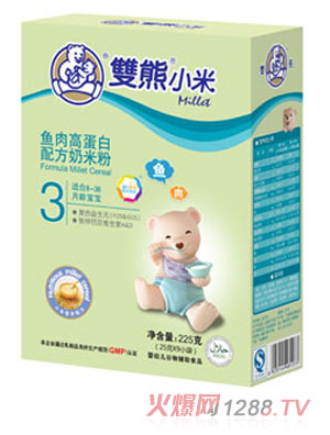 雙熊小米魚(yú)肉高蛋白配方奶米粉3段盒裝