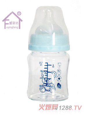富嬰坊高硼硅寬口150mL玻璃奶瓶藍色