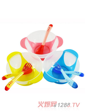 晶瑩雙耳防滑包膠吸盤(pán)碗