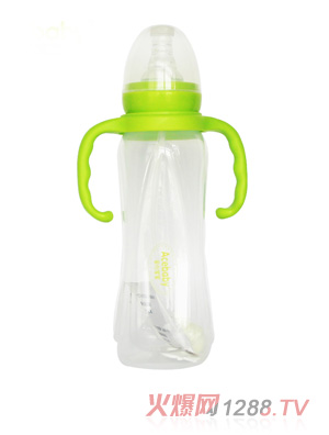 安心寶寶270ml標口方圓適指形雙耳自動PP奶瓶綠色帶蓋