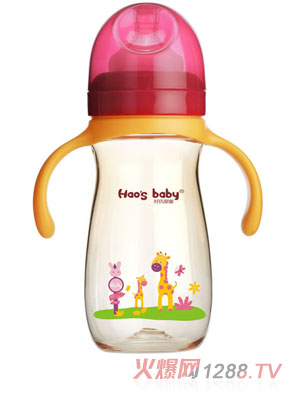 好氏嬰童長(zhǎng)頸鹿印花紅色雙柄奶瓶（大）