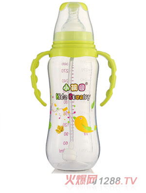 小孩國標口自動弧形PP安全奶瓶300 ML青色