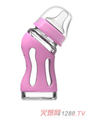 兔媽彎口玻璃奶瓶粉色