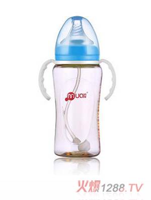 母愛PPSU寬口自動奶瓶300ml安全耐摔藍(lán)