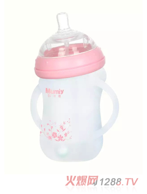 媽咪雅有柄自動(dòng)廣口硅膠玻璃彎頭奶瓶